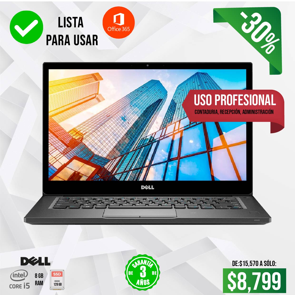 Laptop Dell 7290, Core i5, 8 gb de RAM, 240 gb SSD, 13"