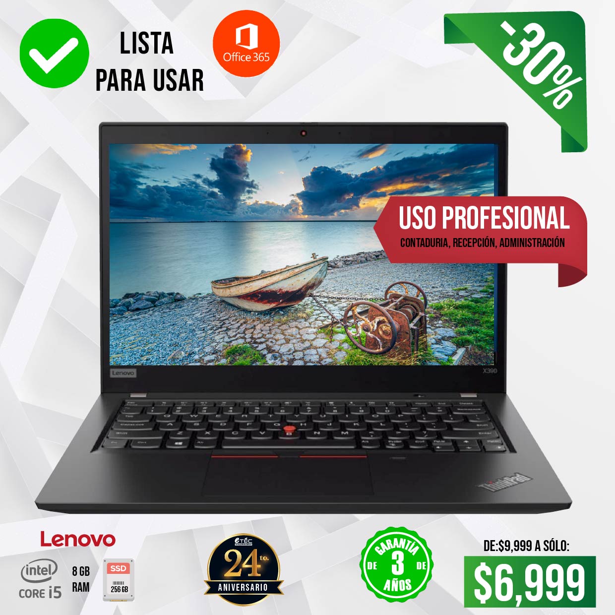 Laptop Lenovo x390, Core i5, 8 gb, 256 gb SSD, 14"