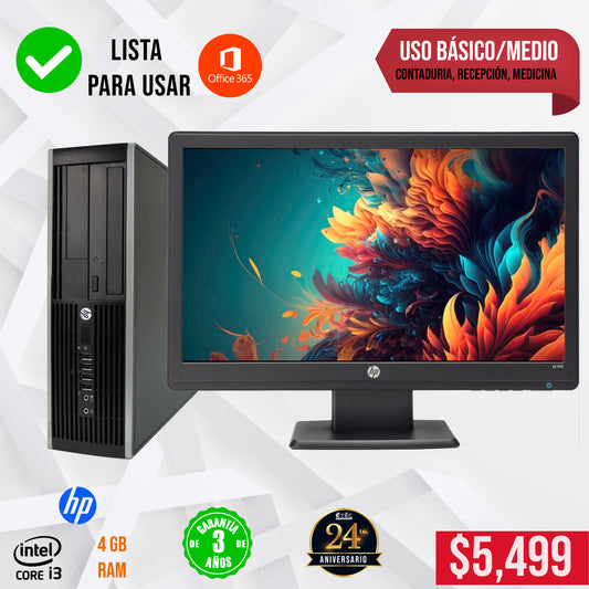 Tu primera computadora HP ahora es más fácil: Core i3, 4GB RAM, 250GB HDD y 19". ¡Paga a tu ritmo con Kueski Pay y Mercado Crédito!