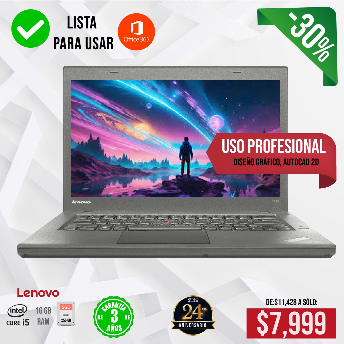 Laptop Lenovo T480, Core i5, 16 gb, SSD 240, 14"