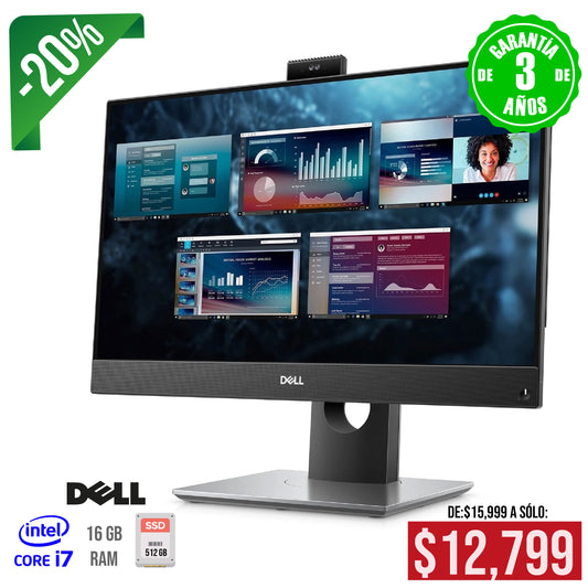 ° Computadora todo en uno Dell, Core i7, 16 gb, 512 SSD, 23.8"