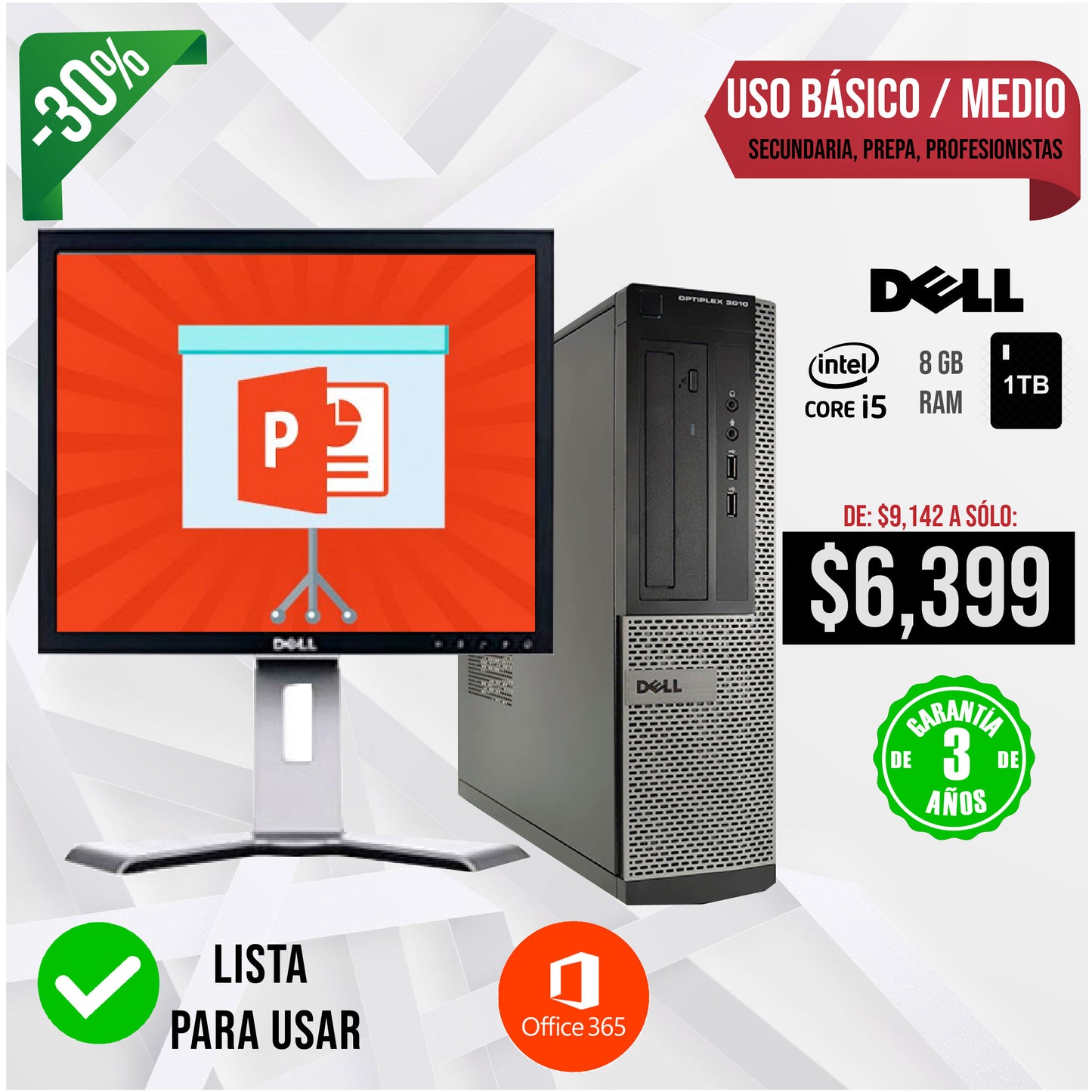 Dell Core i5 con 1TB de Almacenamiento y Monitor 19”: Espacio y Velocidad