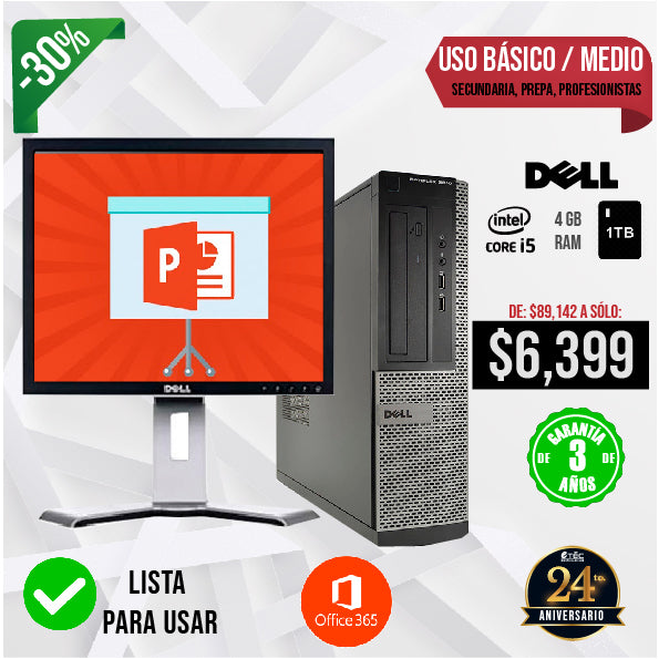 Dell Core i5 con 1TB de Almacenamiento y Monitor 19”: Espacio y Velocidad