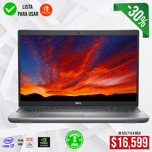 Dell Precision 3571 | Core i7-12700H | 16 GB RAM | 512 GB SSD | NVIDIA Quadro T550 4 GB | Pantalla 15.6"